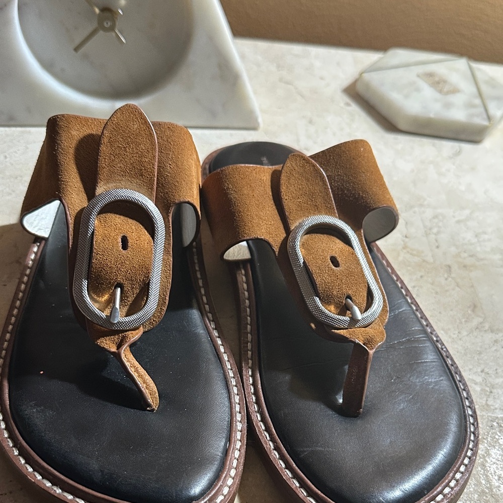 Rag & Bone Tan Suede Sandals with Silver Accents